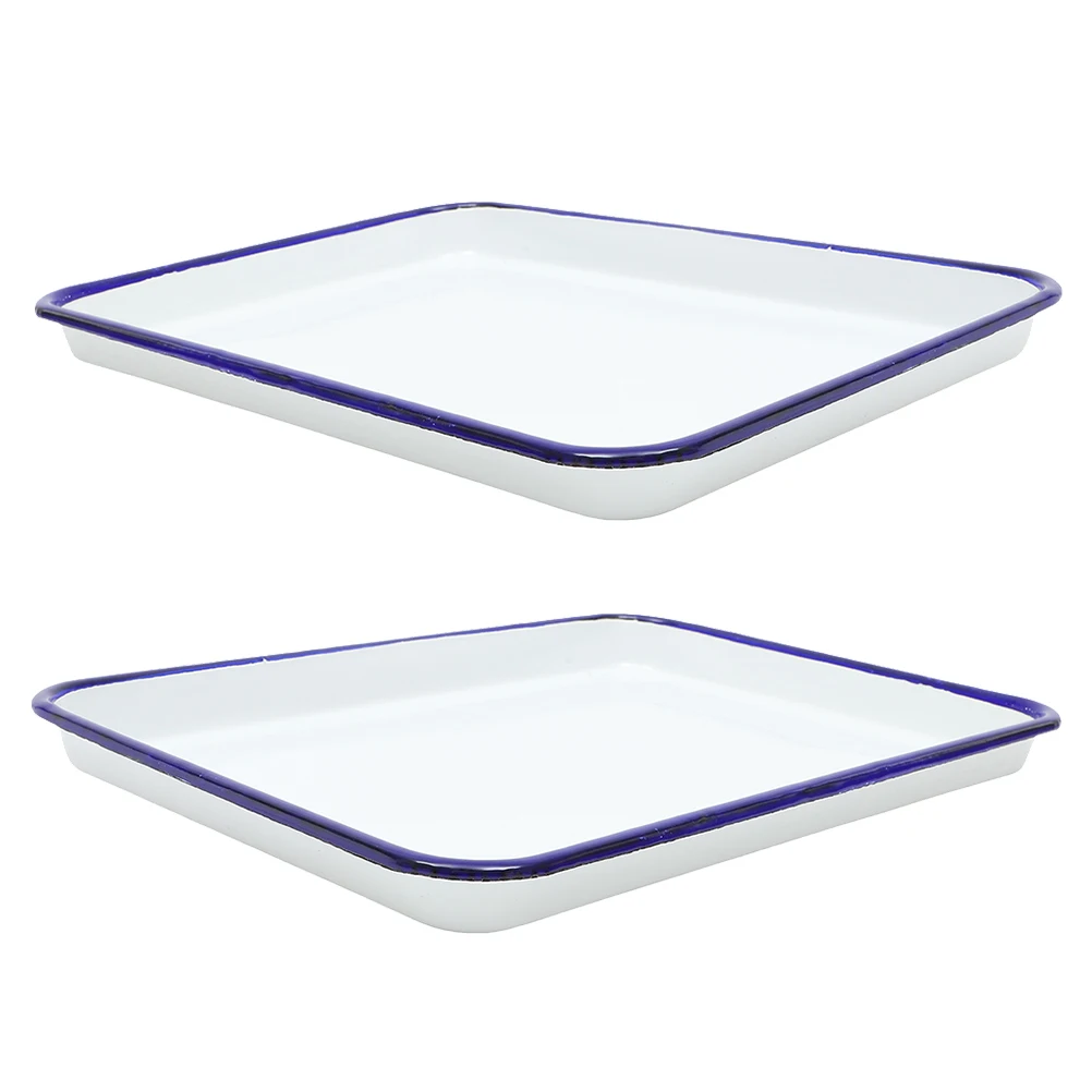 

2pcs White 26x18cm Enamel Square Baking Pans Retro Tray Oven Roasting Casserole Pie Pancake Pizza Cookware