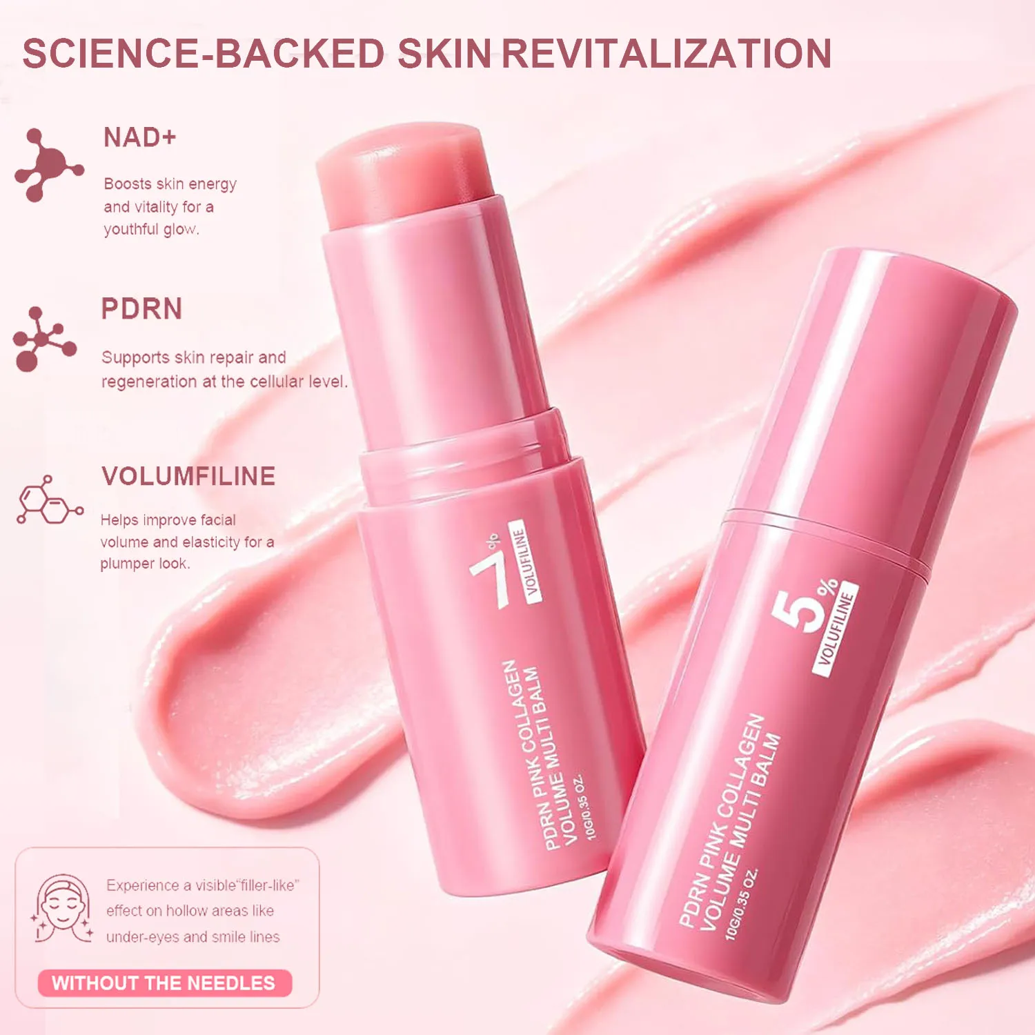PDRN Pink Collagen Volume Multi Balm Stick 5% 7% Volufiline,Hydrating Stick for Face Under Eyes Neck Smooth Fine Lines Wrinkles