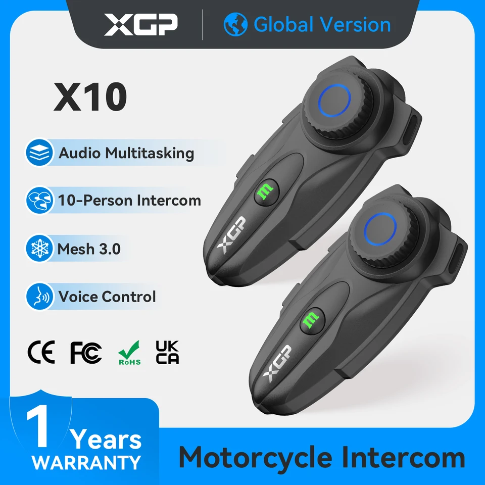 アクセサリー XGPMOTO X10 Motorcycle Mesh Intercom 2025 XGP-X10 Bluetooth Motorcycle Intercom Wireless BT 5.3