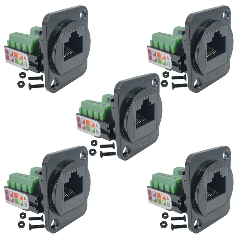 ABJG-5PCS RJ45 Female Panel Mount Screw Terminal Adapter, D-Type RJ45 8P8C Female To 8Pin Terminal Easy To Use