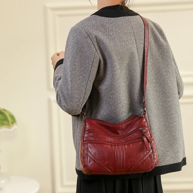 Women Bag Shoulder Bag for Women Simple Retro Versatile Crossbody Bag Casual Middle Aged Mother Gift PU Leather Messenger Bag