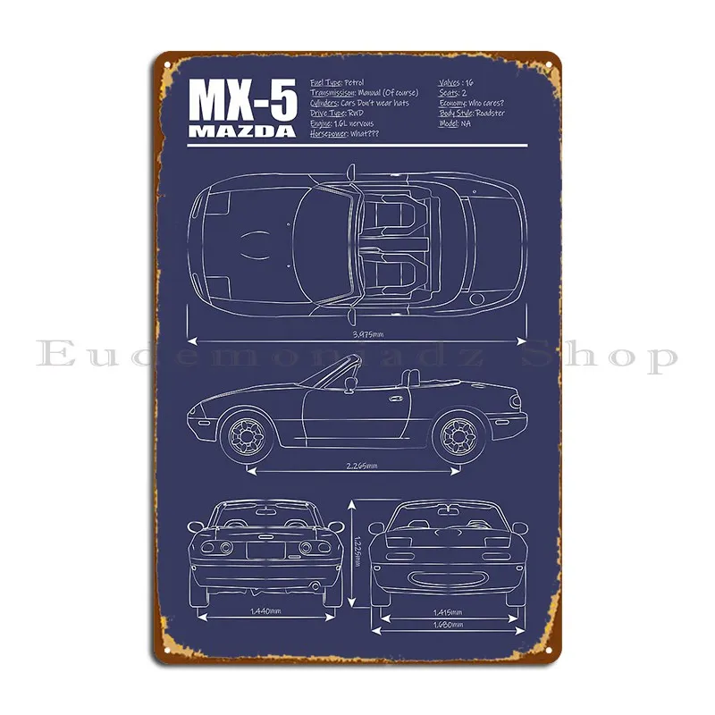 Miata Blueprint Na White Metal Sign Retro Wall Decor Wall Custom Customized Wall Cave Tin Sign Poster