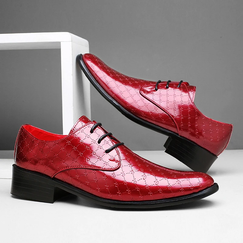 

2024 New Fashion Dress Shoes Men Red Wedding Oxfords Groom Shoes Pointed Toe Male Luxury Brand Party Evening Footwears