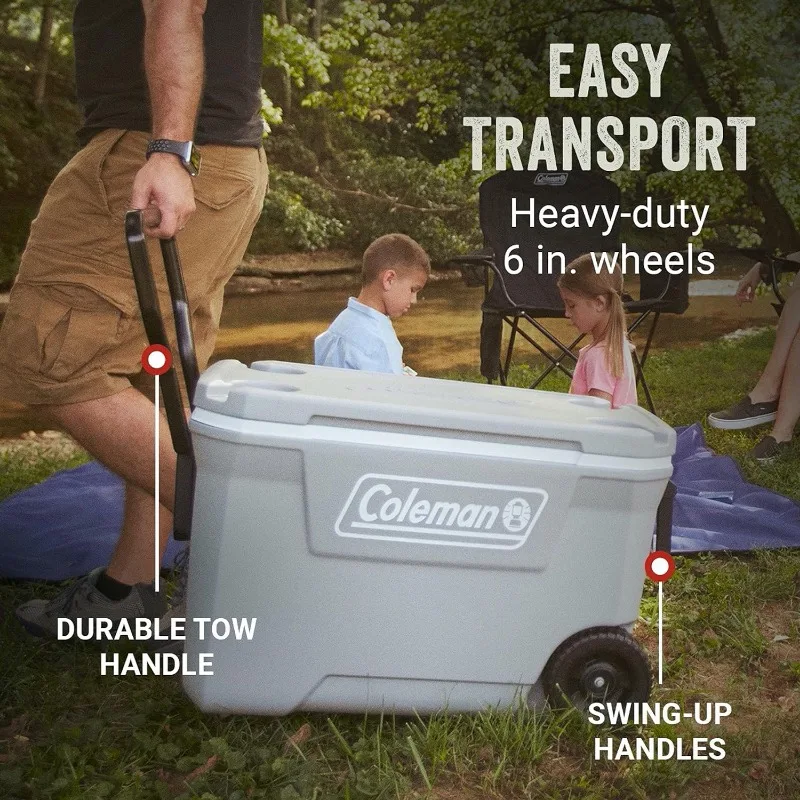 Coleman 316 Series Insulated Portable Cooler with Heavy Duty Wheels, Leak-Proof Wheeled Cooler with 100+ Can Capacity,for Beach