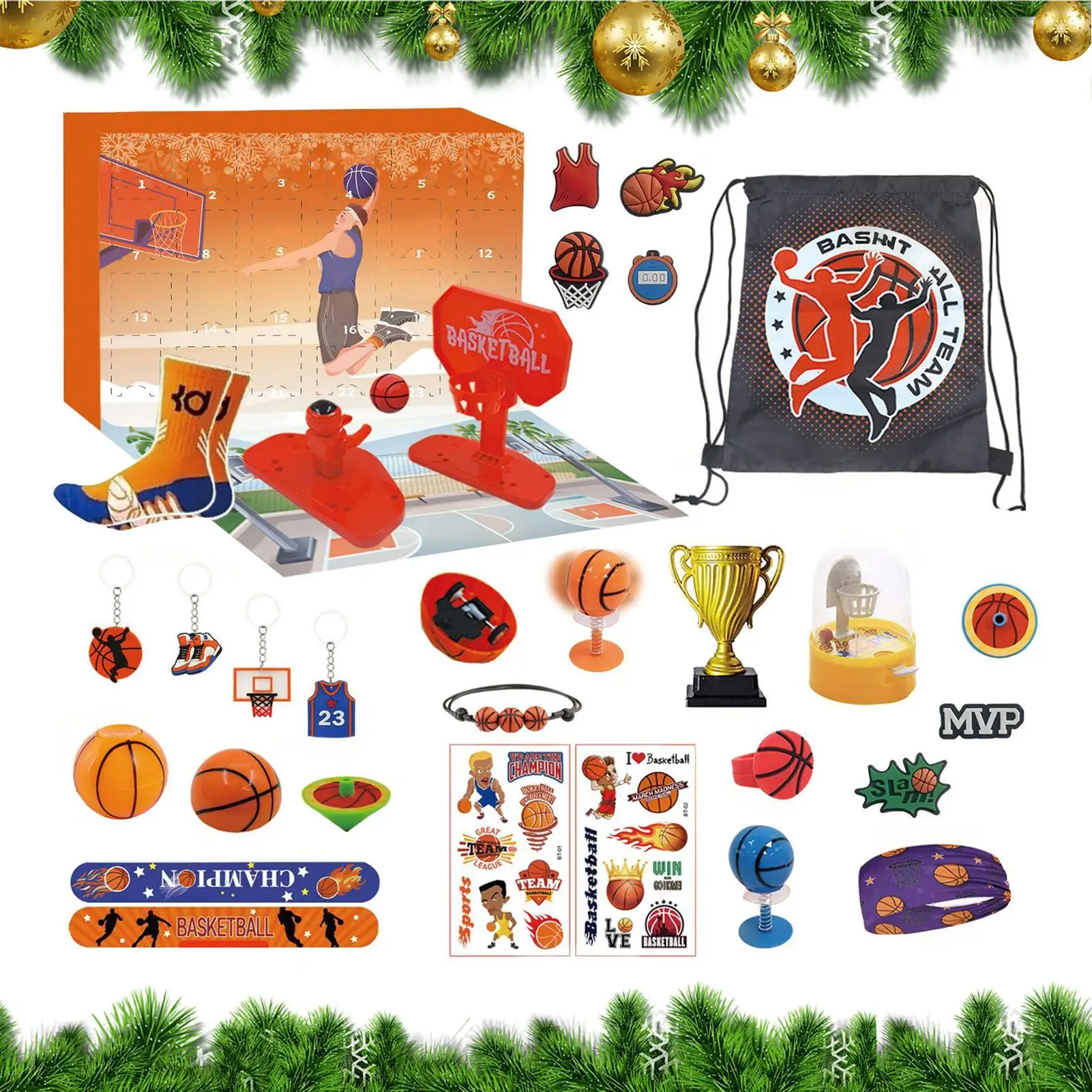 Children Youth Basketball Theme Christmas Calendar 24 Days of Party Favors with Learning & Development Activities for Family Fun