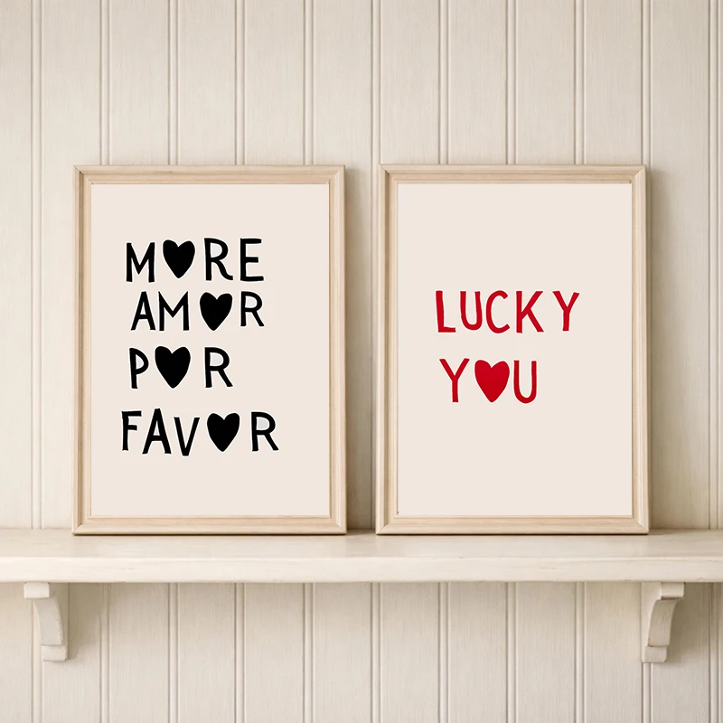 Minimalist Heart Family Quote More Amor Por Favor Poster Funny Aesthetic Wall Art Trendy Canvas Painting Print for Home Decor