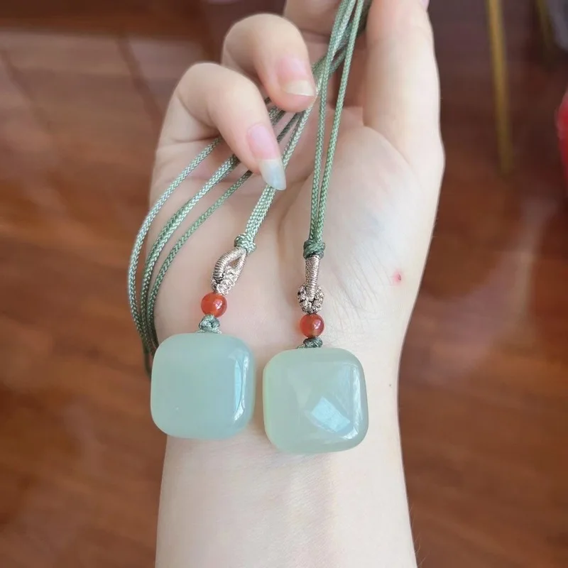 Small Cube-Shaped Peace Serenity Hetian Jade Pendant, Plump And Round, With A Hanging Cord, Suitable Use As A Ne