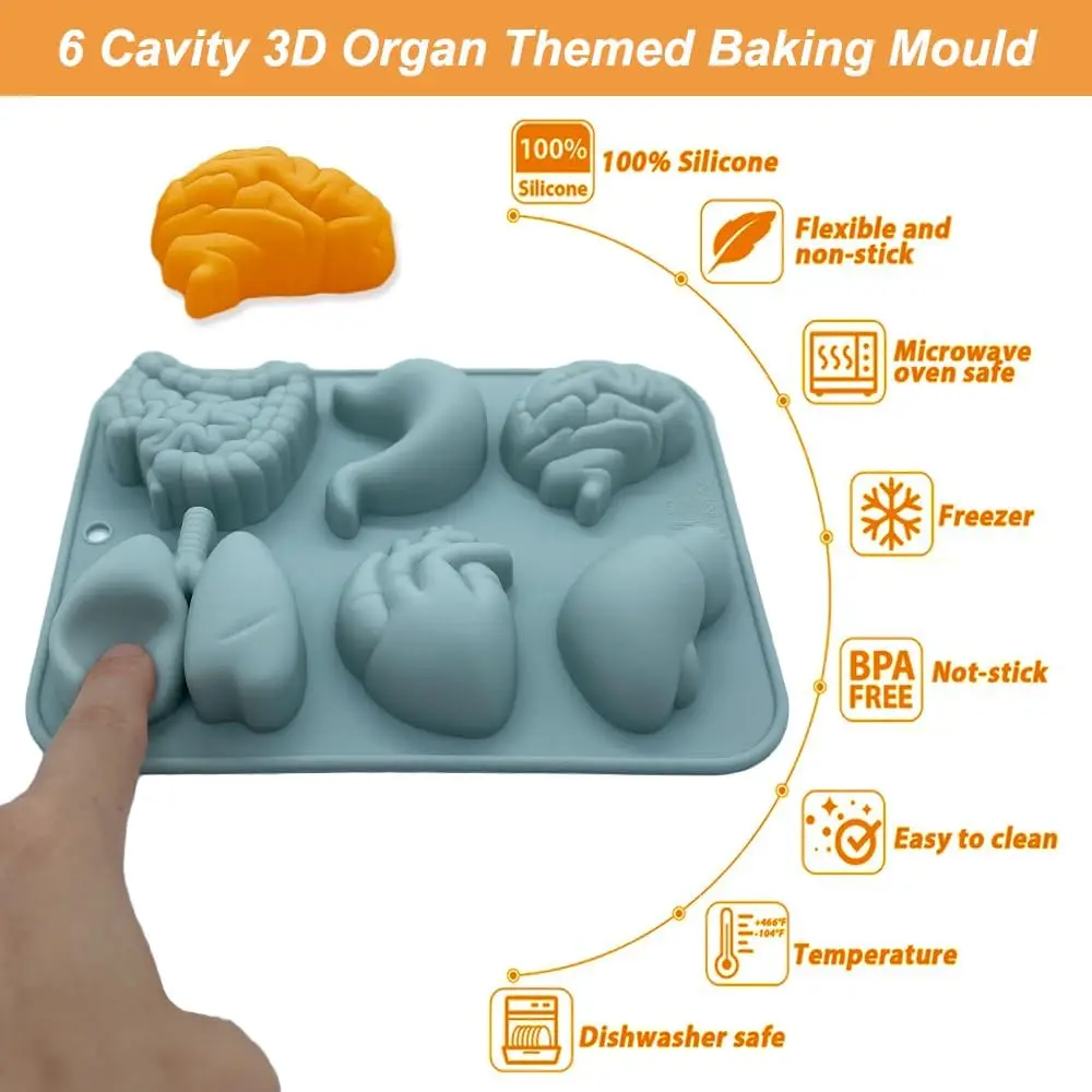 6 حفرة ثلاثية الأبعاد الجهاز البشري قوالب السيليكون قوالب الخبز للشوكولاتة بودنغ الحلوى هلام هالوين الدعائم الطرف كعكة الديكور #3