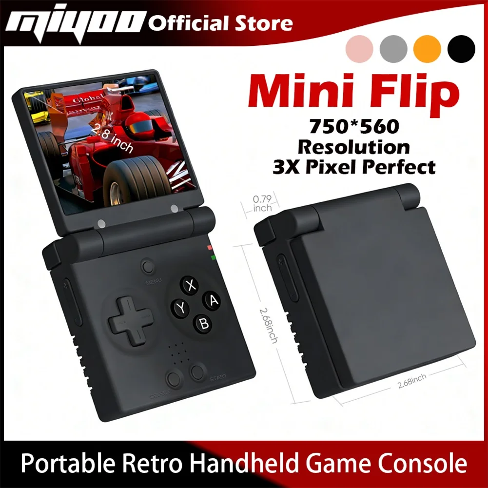 Console de jeu portable rétro MIYOO Mini Flip, écran IPS de 2,8 pouces, lecteur vidéo de poche, consoles de jeu classiques, émulateur de jeux