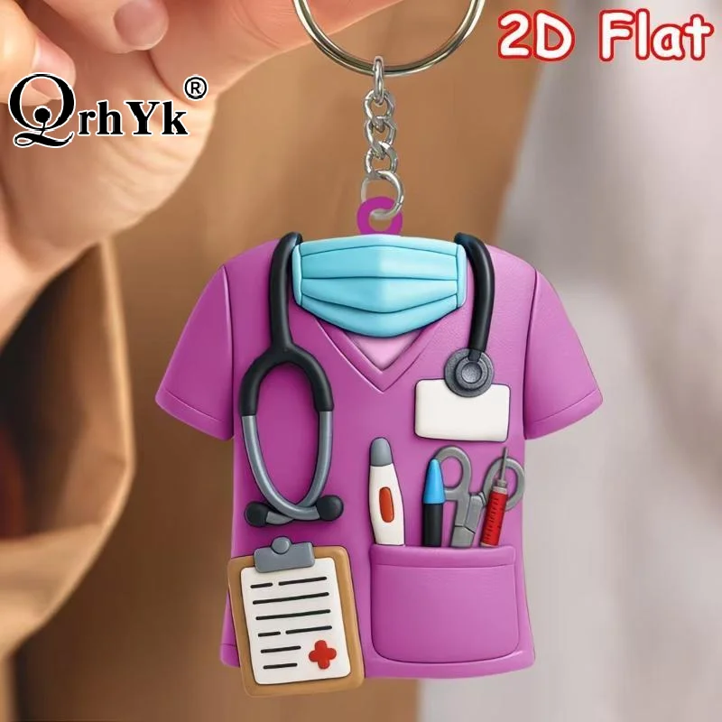 New Product Creative Design Acrylic 2D Nurse Clothing Keychain Bag Pendant Keyring Decoration Nurses Day Gift Jewelry Gift