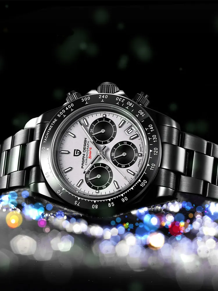 PAGANI DESIGN Neue Herrenuhr mit Keramiklünette, Edelstahl, wasserdicht, Quarzuhr, Saphirglas, Chronograph, Herren-Geschenk, Armbanduhr