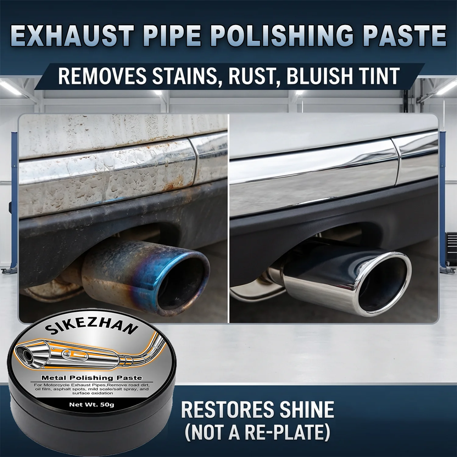 Car Exhaust Pipe Polishing Paste Metal Chrome Cleaner Rust Remover Motorcycle Muffler Tip Polish Cream Anti-oxidation Brightener