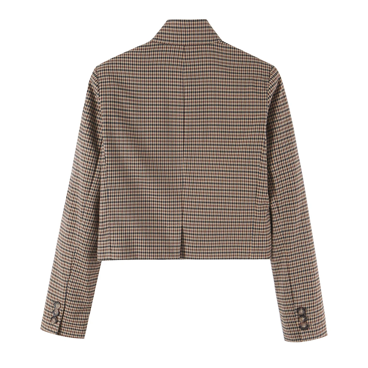 BSAY 2026 Neues Vintage Damen-Karomuster 2-teiliges Outfit mit Stehkragen, doppelreihiger, kurzer Jacke und weitem Hosenbein, lässiger Anzug – Detail 5