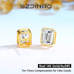 D Color Moissanite Stud Earrings 14k Gold for Women Emerald Cut VVS1 100% Genuine Trendy Jewelry for Gift Wedding Anniversaries