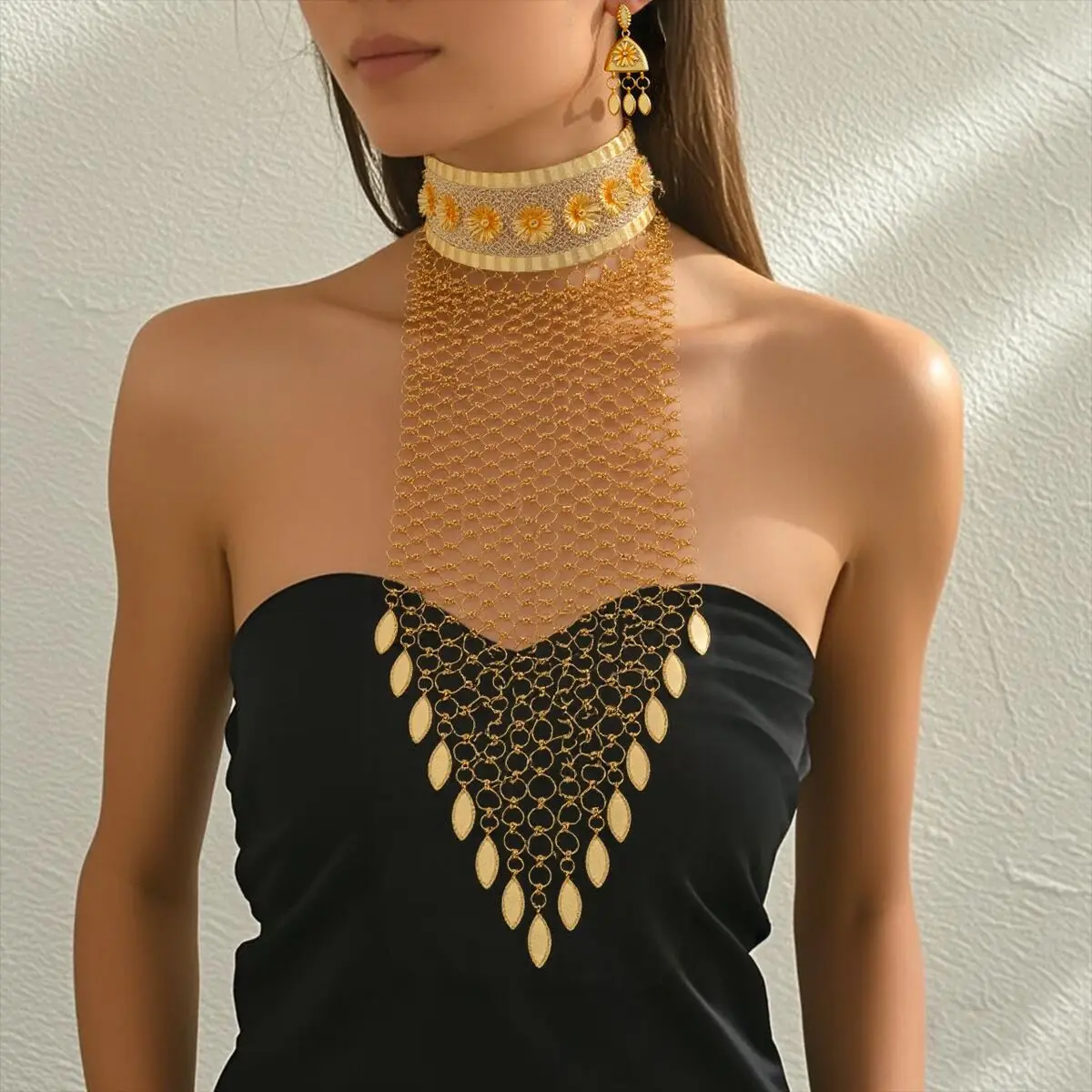 

Fashion New Dubai 24K Gold Plated Customized Tassel Necklace Earrings for Couples' Wedding Party Jewelry Set DD10725