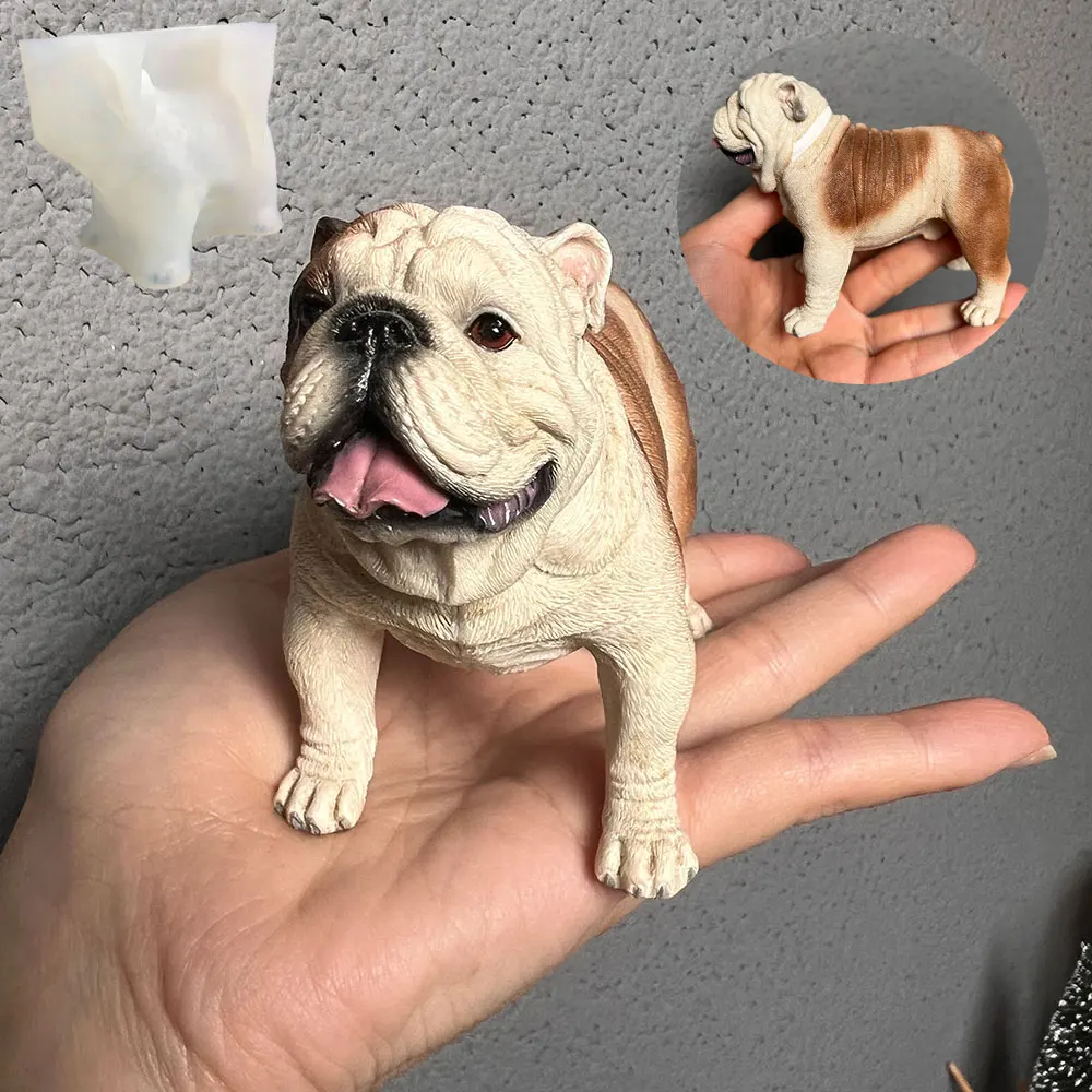 3D English Bulldog Figurine Mold, Flexible Silicone Mold for DIY, Plaster Cement Souvenir & Desk Decor, Dog Memorial Craft Mold