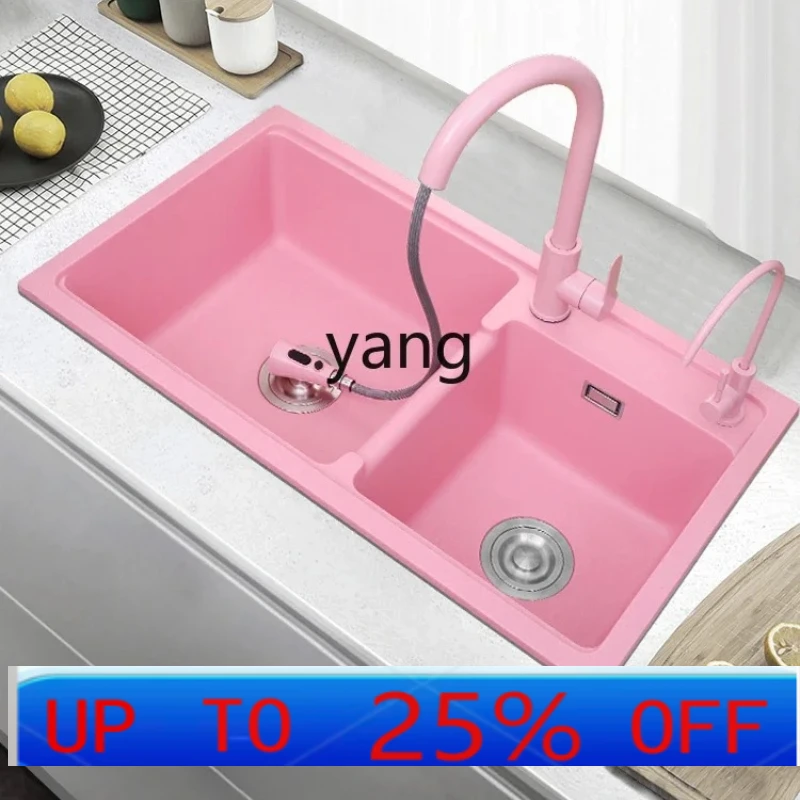 

LH pink kitchen sink quartz stone sink granite household vegetable basin