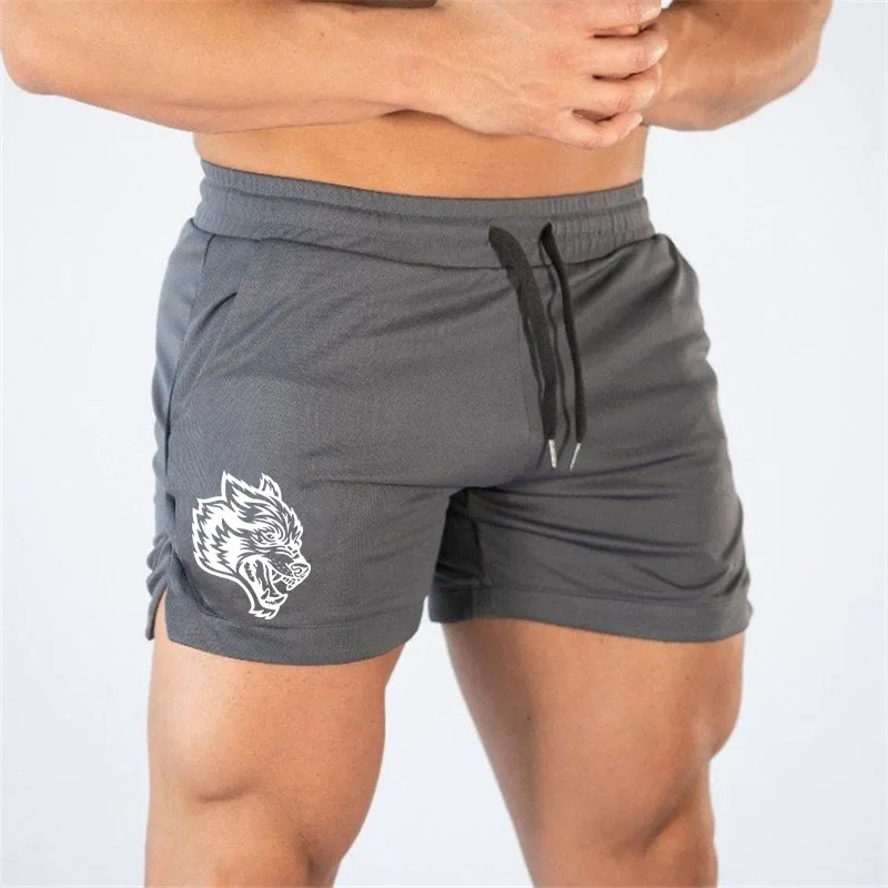 

2025 Wolf Logo Quick Dry Mesh Single Layer Running Gym Fitness Bodybuilding Training Shorts Men Jogging Sports Bottoms