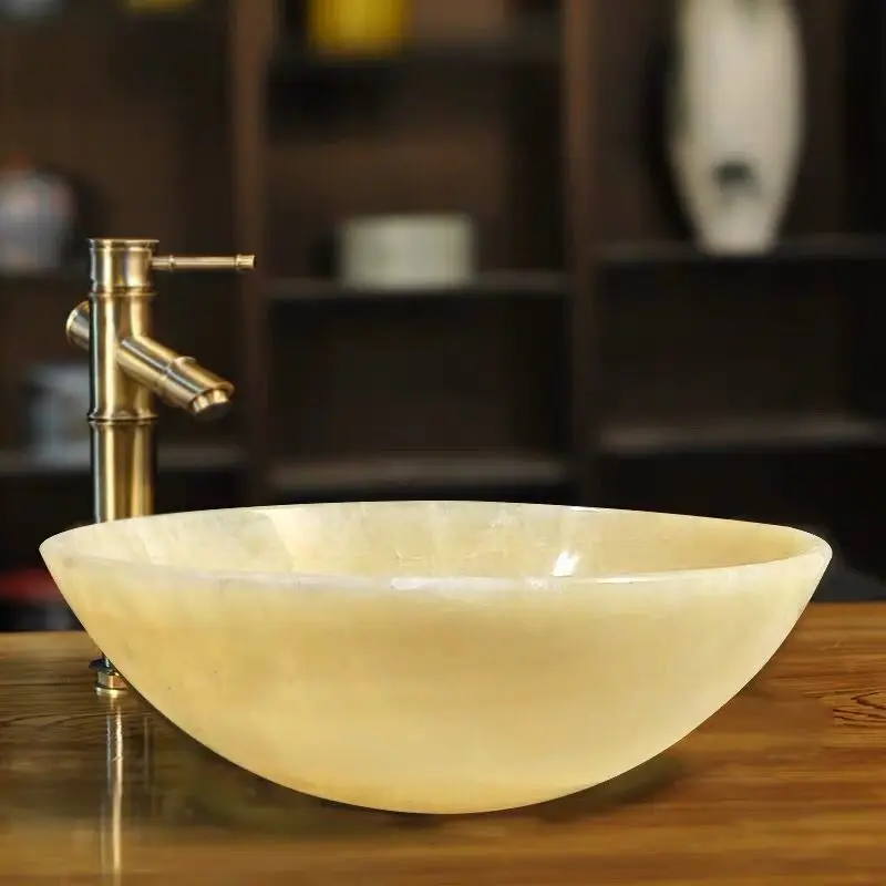 Modern Light Yellow Color Honey Onyx Hand Washing Bowl  Marble Bathroom Countertop Sink Hand Washing Bowl