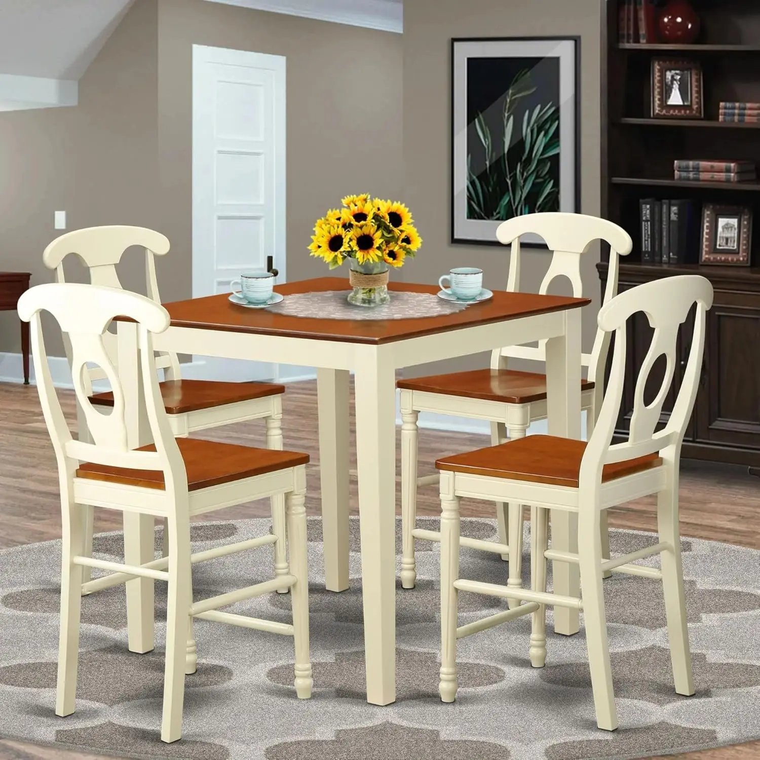 East West Furniture Vnke5-Whi-W Vernon 5 Piece Kitchen Counter Set Includes A Square Table And 4 Dining Room Chairs, 36X36