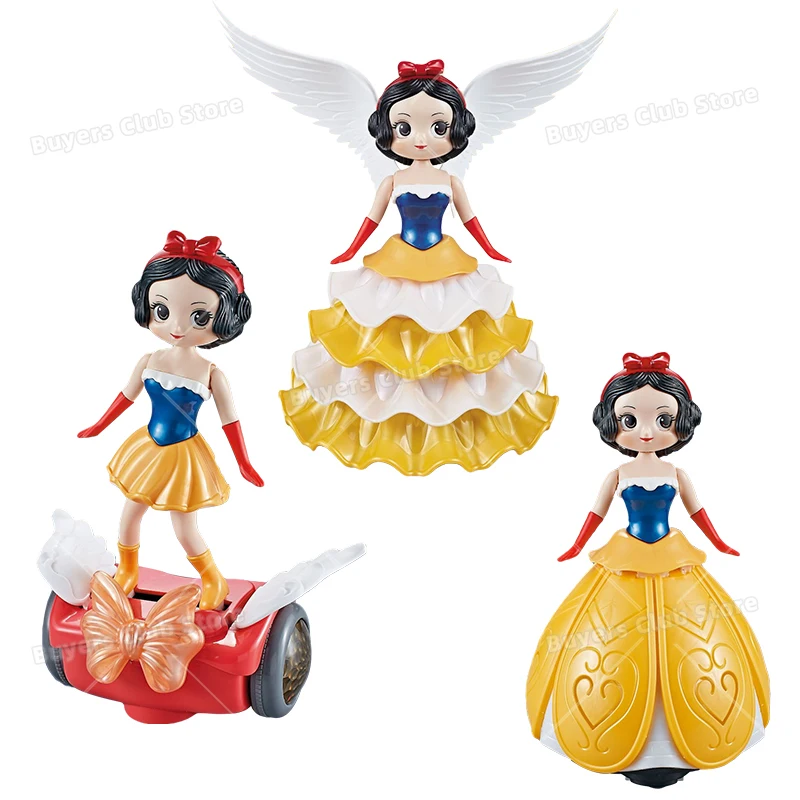 Disney Princess Spin Dancing Music Glowing Angel Dolls Toys Action Figures Frozen Elsa Snow White Q Model Children Girls Gifts