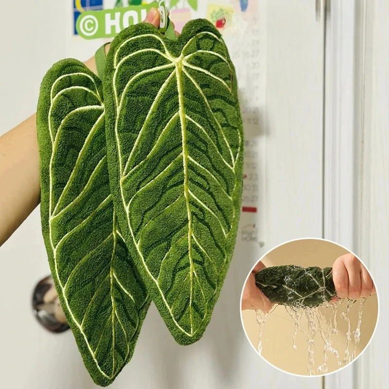 Ultra-Absorbent Plant Towels Quick-Dry Hand Towel Bathroom Kitchen Towel Tropical Leaf Design Hand/Thumb Towel with Hanging Loop