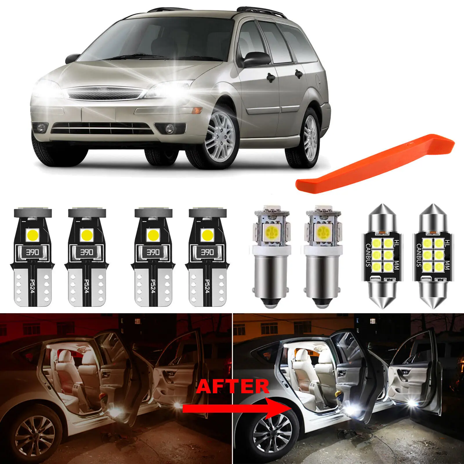 

Winetis 7Pcs Super 6000K White Interior LED Lights Kit Package for 2000-2005 Ford Focus + Free Tool