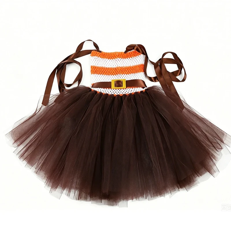 Vibrant Two-tone Striped Tulle Gown Paired with Ear Headband, Classic Emotion Character Look for Costume Contests and Gatherings