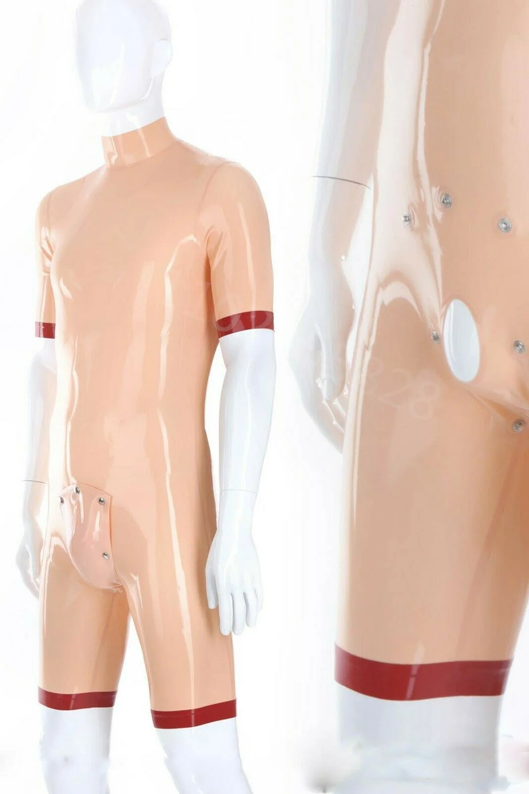 

Latex Rubber Gummi short sleeves open crotch with codpiece 0.4mm Latex bodysuit