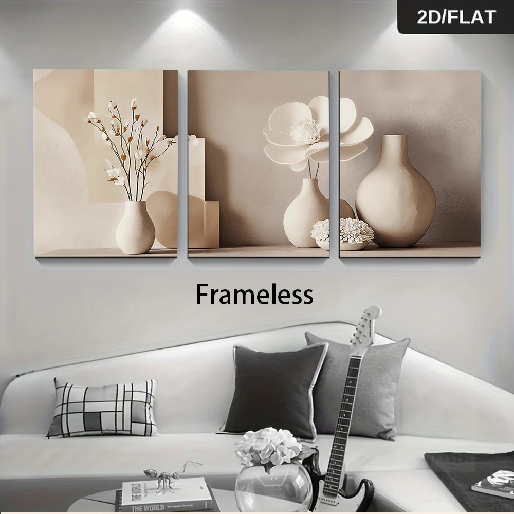 1 Satz dreiteiliger rahmenloser dekorativer Gemälde, moderne minimalistische dekorative Gemälde für die Hintergrundwand im Wohnzimmer, Morandi Co