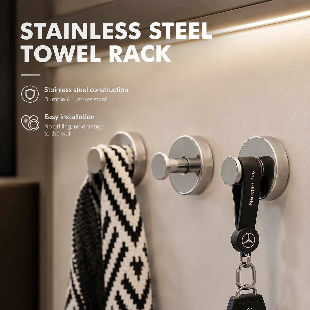 Stainless Steel Suction Cup Hooks Heavy Duty No Drill Waterproof Wall Hook For Bathroom Kitchen Dorm Towel Clothes Key Hanger