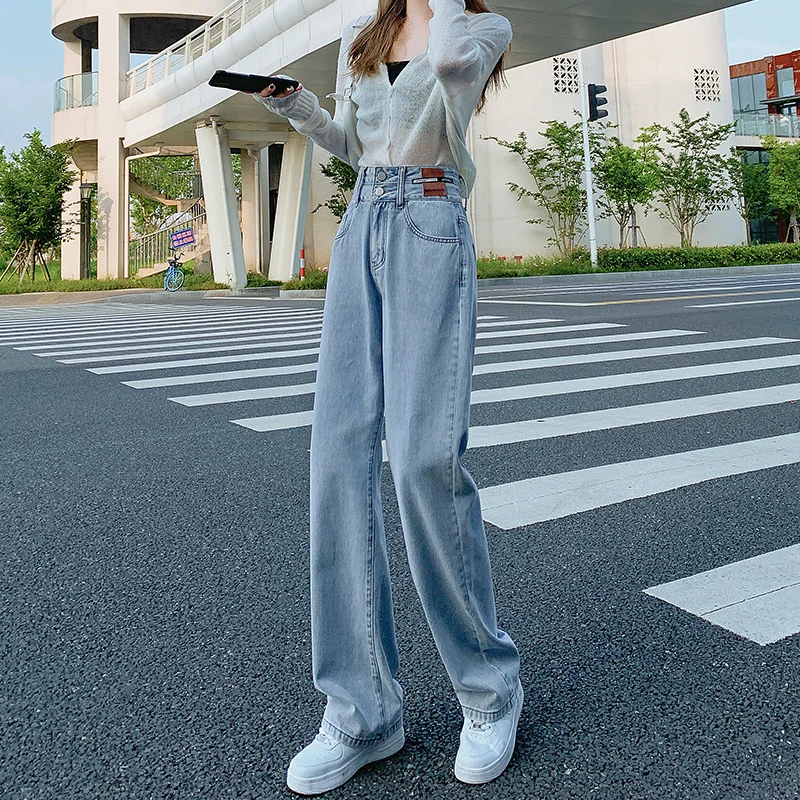 High Waist Wide Leg Denim Jeans Women Loose Fitting Slimming Short Straight Cut Spring Autumn New Design Vintage Style