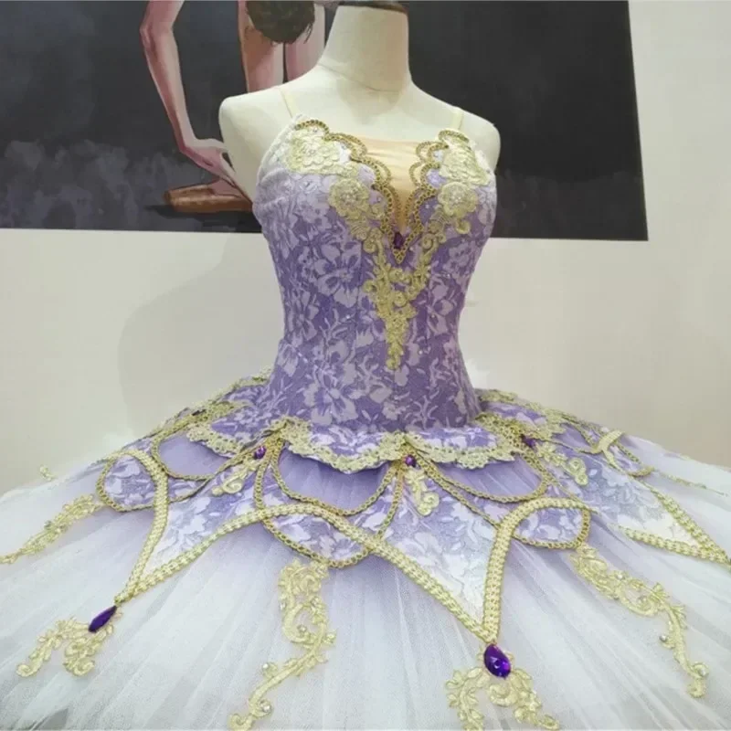 Professional 12 Layers Custom Size Girls Women Adult Ballet Dance Competition Performance Wear Purple Tutu Dress