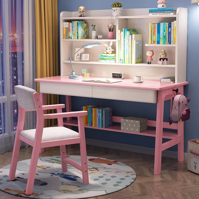 Estantería de escritorio de madera maciza integrada para estudiantes de primaria y secundaria, mesa de escritura para el hogar, dormitorio, stu para niños