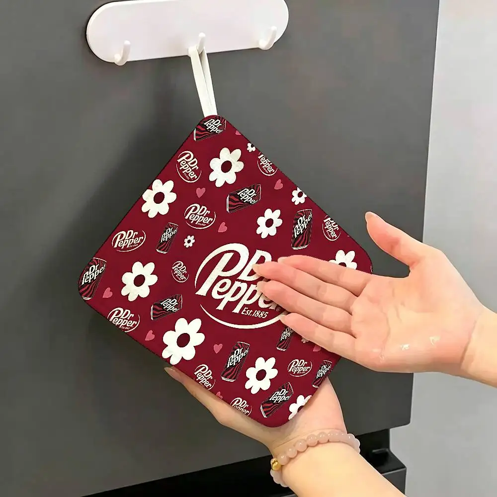 Brand Dr Pepper drink Hanging Kitchen Towel, Polyester Cotton Fabric, Absorbent Hand Wiping Towel for Home Dormitory
