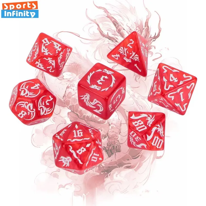 New 7pcs/set Dragon Element Polyhedral Dice Set Number Dice Kit for Dnd COC Cthulhu TRPG Running Team Table Game Dnd Dice Set