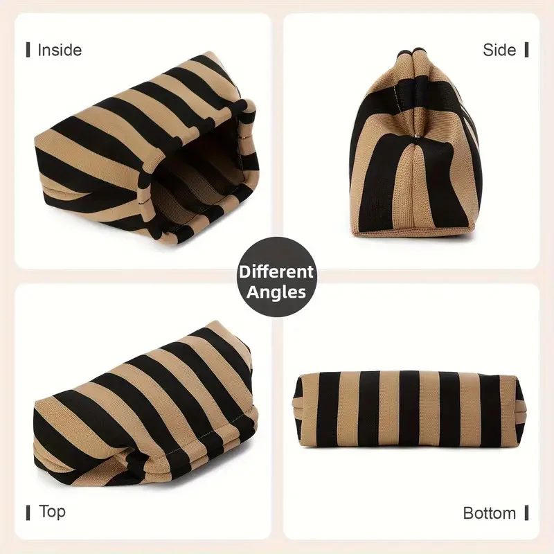 

Woven Crochet Handbag Striped Colorblock Clutch Purse Ruched Bag Versatile Casual Beach Clutch Bag For Daily Commute Vacation