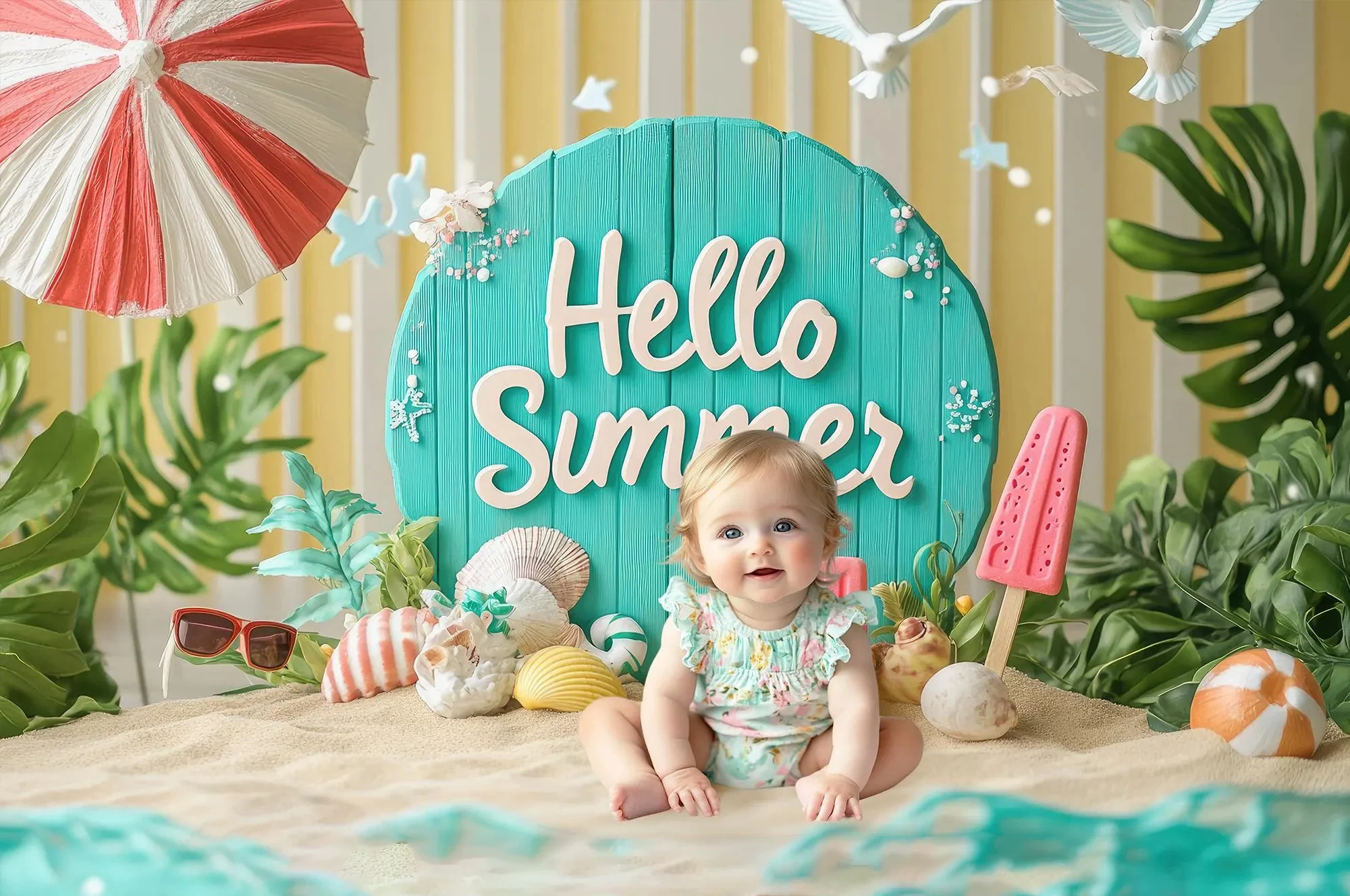 Mehofond Photography Background Flamingo Beach Hawaii Whimsical Summer Party Kids Birthday Portrait Decor Backdrop Photo Studio