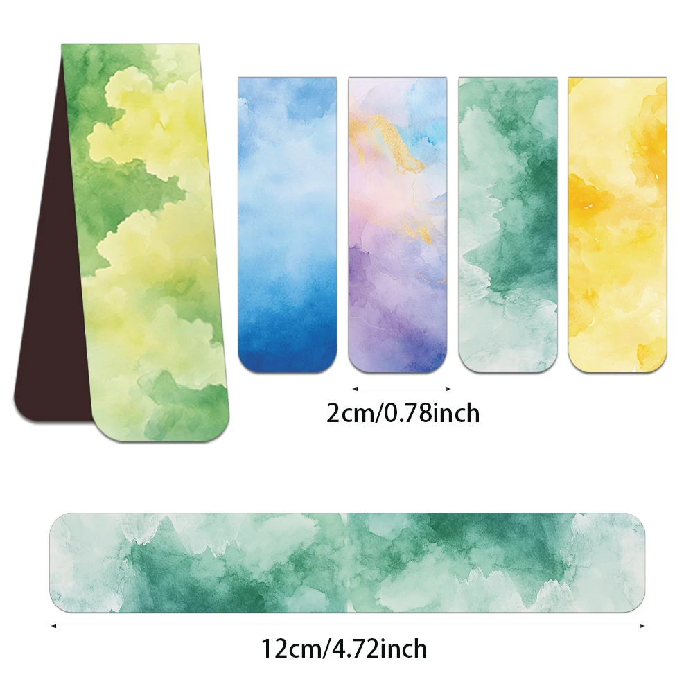 5PCS Creative Watercolor Style Magnetic Bookmarks DIY Student Supplies Paper Books Page Marking Interlayer Bookmarks