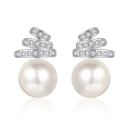 S925 Sterling Silver Freshwater 9mm Pearl Moissanite Earrings Women