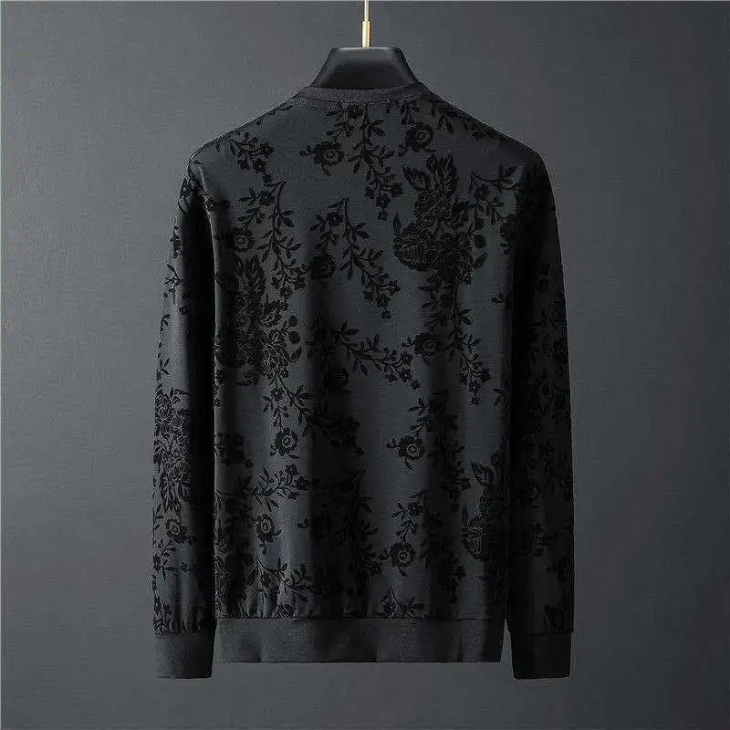 Men's Jacquard Crewneck Long Sleeve Sweatshirt and Pants, Unique Clothes, Simple, 2-Piece Clothing, Spring and Autumn