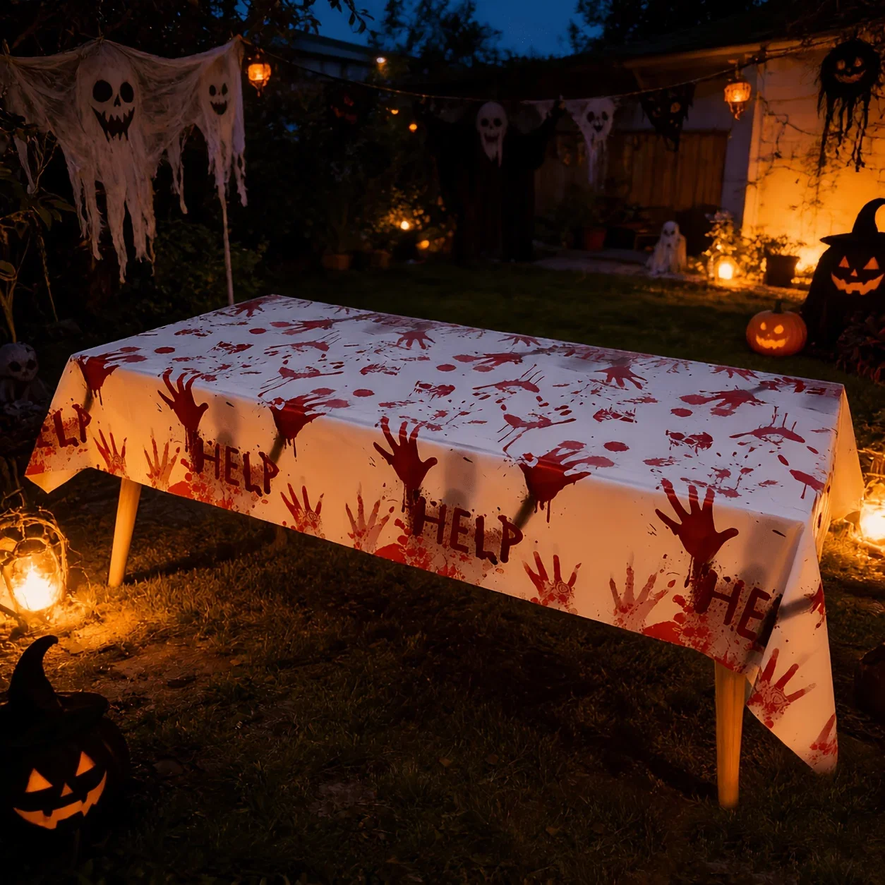 One Halloween party tablecloth, 54x108 inches, horror blood-hand theme party decoration wallpaper, yzb