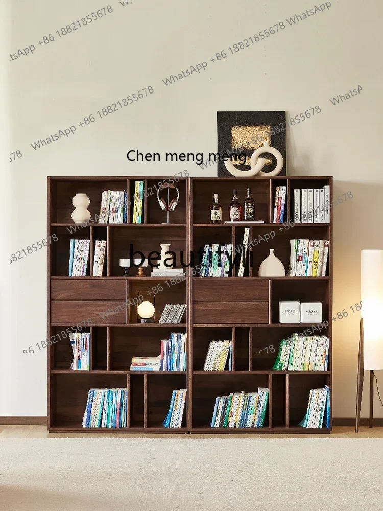 D178   North American black walnut solid wood bookcase floor free combination bookshelf home display case