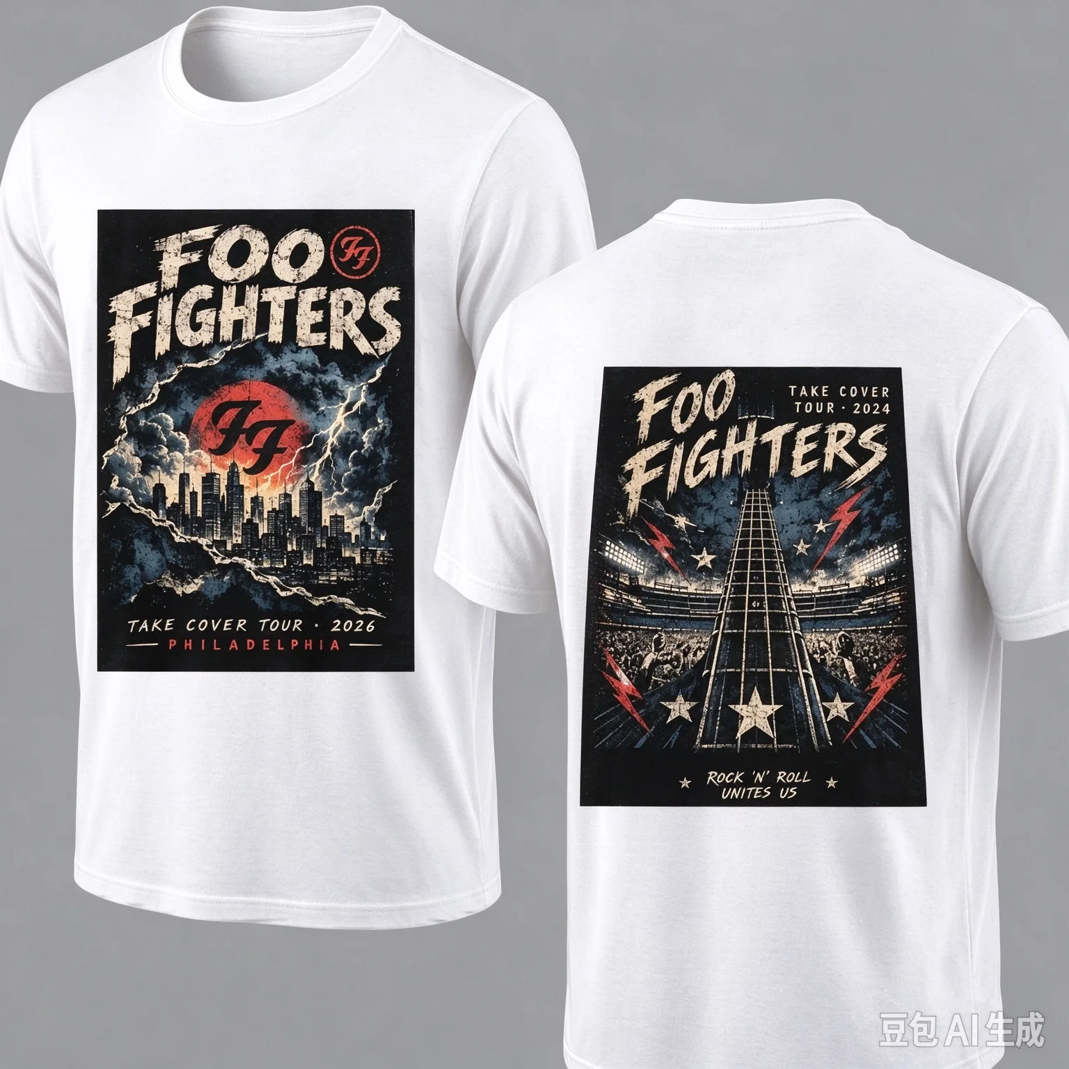 Foo Fighters Take Cover Tour 2026 Philadelphia T-Shirt Double Sided Vintage City Skyline Graphic Print Cotton Short Sleeve