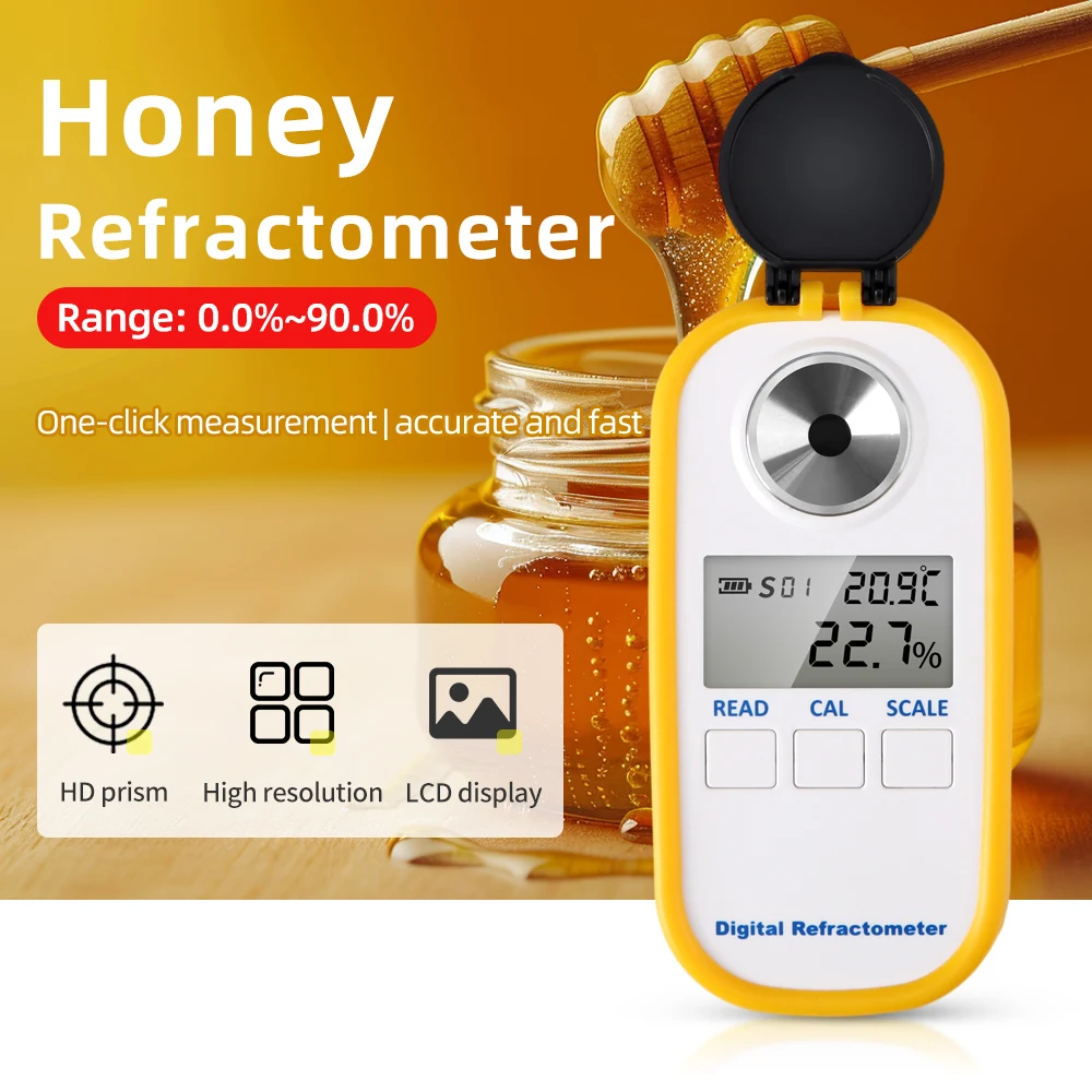 

Digital Honey Refractometer Measuring Sugar Content Meter Range 0~90% Brix Refractometer Fruit Juice Beverage Honey Water Test