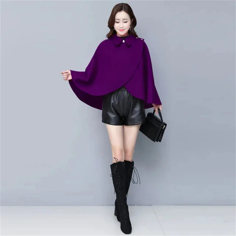 2026 Spring Autumn Winter New Woolen Jacket Fashion Woolen Shawl Coat For Women Short Outerwear Cape Red Black Coat Tops Female
