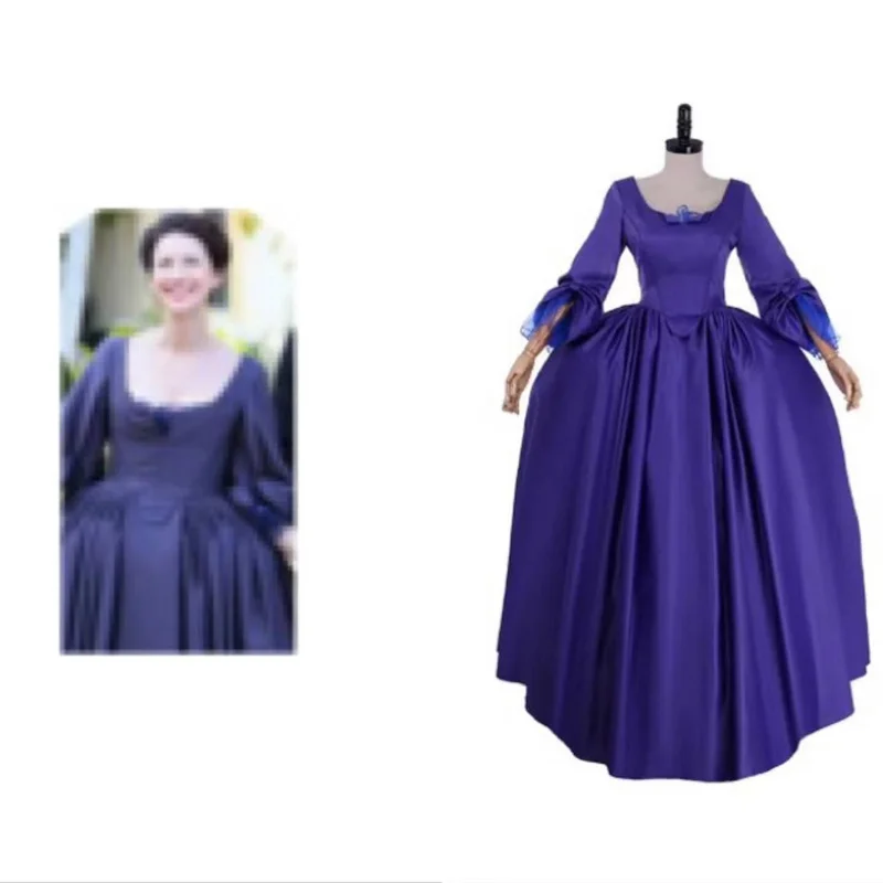 

TV Outlander Claire Randall Cosplay Costume Adult Ladies Medieval Purple Ball Gown Rococo Victorian Elegant Long Dress