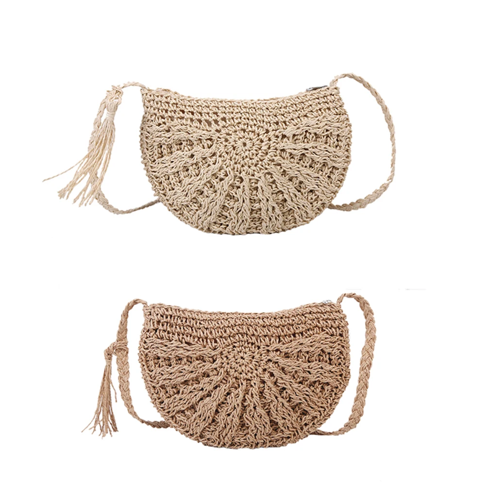 

Women Fashion Straw Rope Woven Vacation Beach Zipper Messenger Shoulder Bags