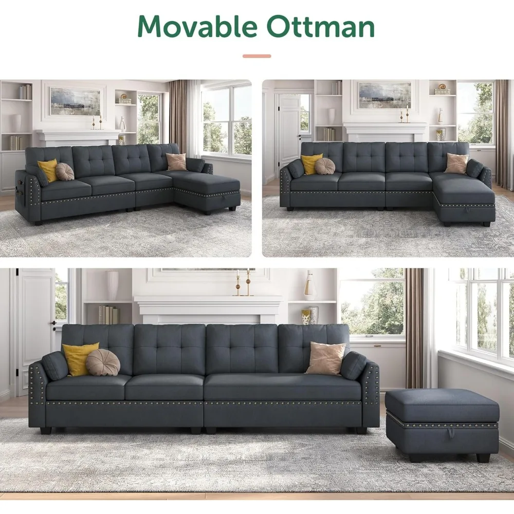 Convertible Sectional Sofa L Shaped Couch Reversible Sectional for Small Apartment,50"D x 101.6"W x 33.5"H, Living Room Sofas image 5