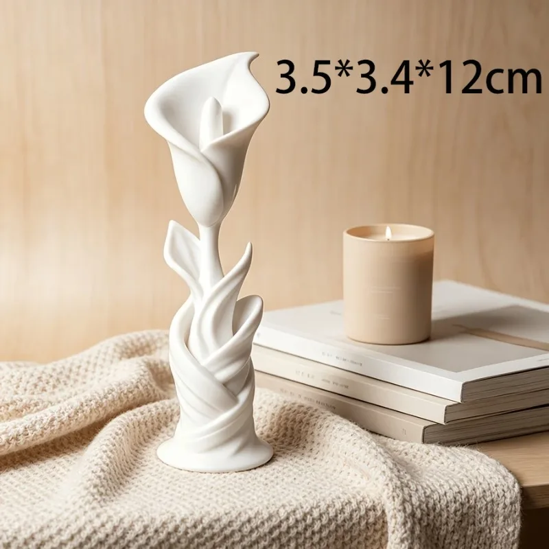Minimalist White Calla Lily Sculpture 3D Printed Floral Tabletop Statue for Bedroom Living Room Desk Vanity Shelf Home Decor